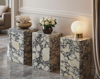 Calacatta Viola Marble Side Table, Marble Plinth Pedestal