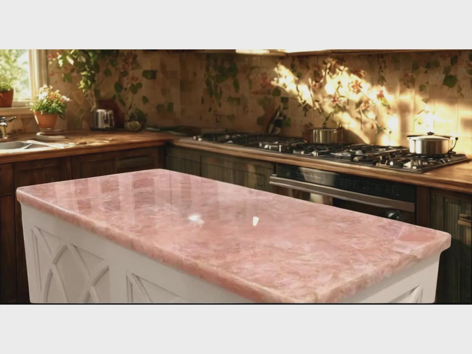 Rose Quartz Stone Kitchen Counter, Natural Pink Crystal Slab for ...