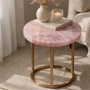 Natürliche Rosenquarz Tabletop Healing Crystal Runde Steinplatte Bild 3