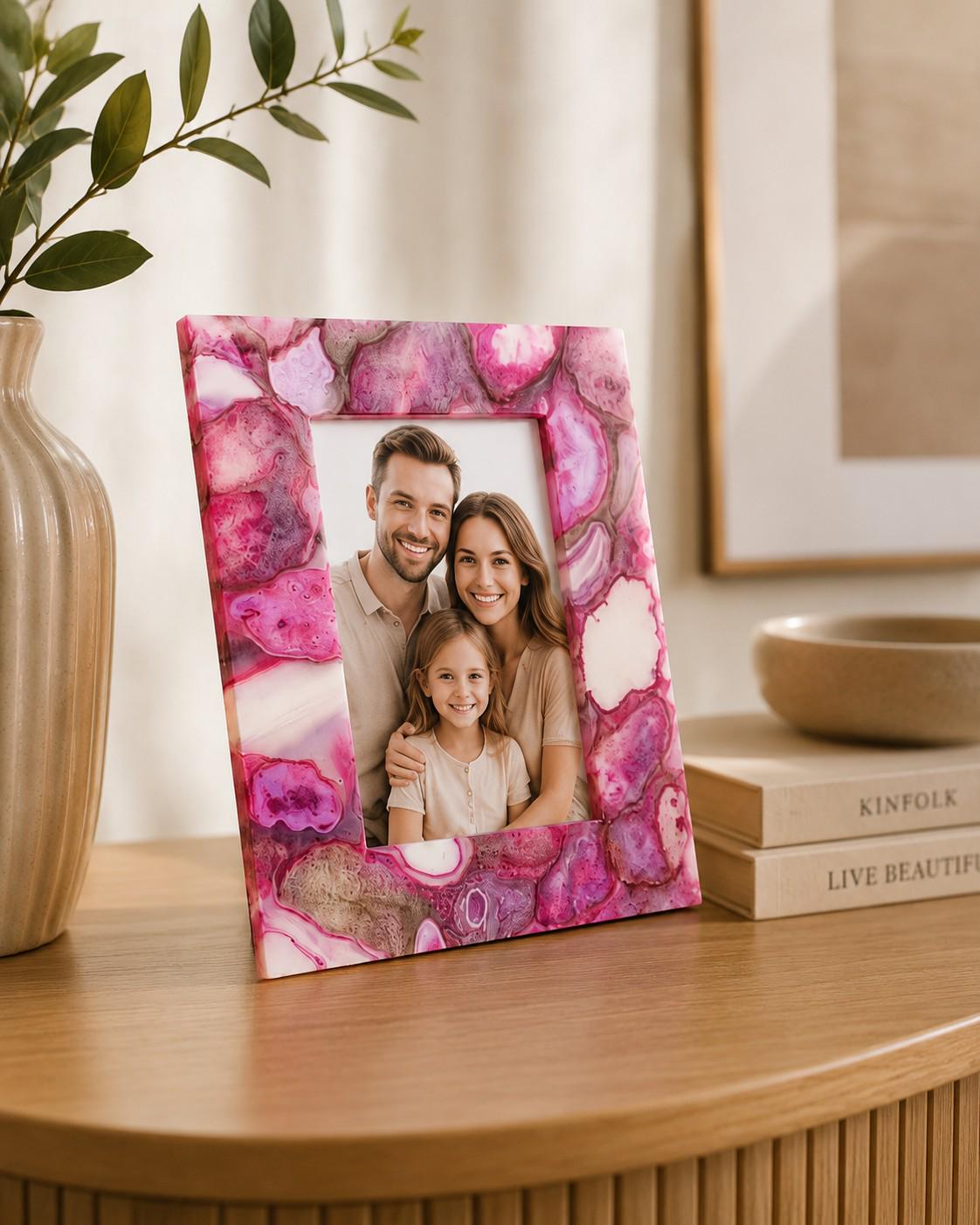 Natural Magenta Agate Picture Frame Luxury Crystal Gemstone Home