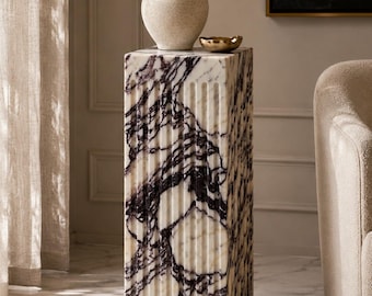 Calacatta Viola Marble Plinth Fluted Luxury Side Table Stand