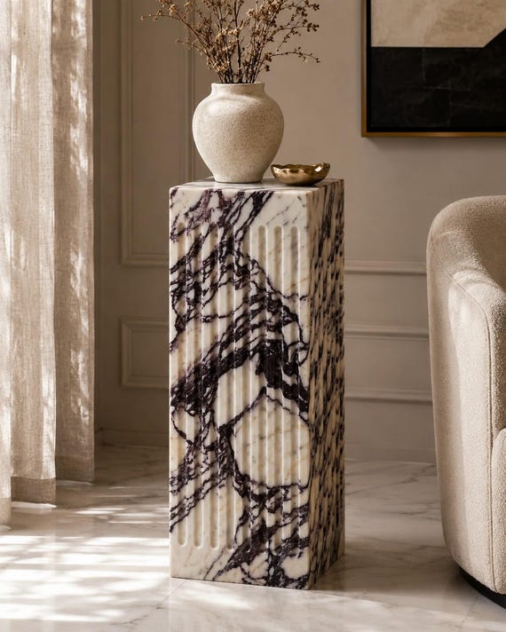 Calacatta Viola Marble Plinth Fluted Luxury Side Table Stand