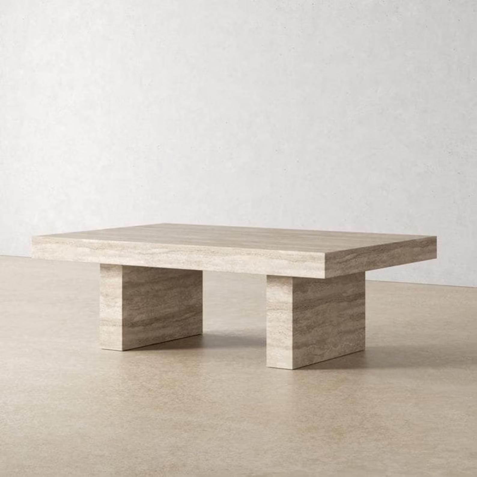 Natural Travertine Stone Coffee Table, Travertine Accent Furniture, Minimalist Travertine Living Room Table, Rustic Travertine Stone Table