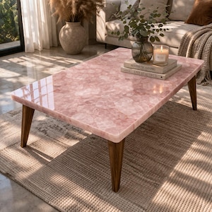 Rose Quartz Coffee Tabletop – Pink Crystal Stone Surface image 1