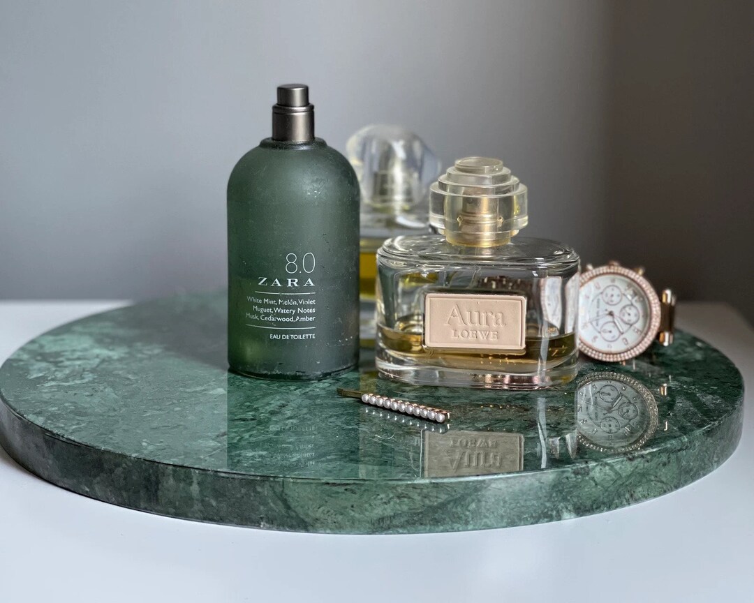 PROLEE Marble Tray 12x9" With Scalloped Edges - Rainforest Green, Decorative For Vanity, Kitchen, Bath