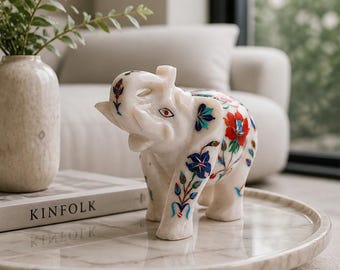 手作りの大理石象嵌象の置物、インドの芸術装飾 - Etsy 日本