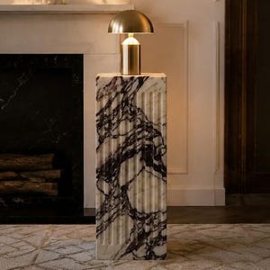 Calacatta Viola Marble Plinth Fluted Luxury Side Table Stand image 5