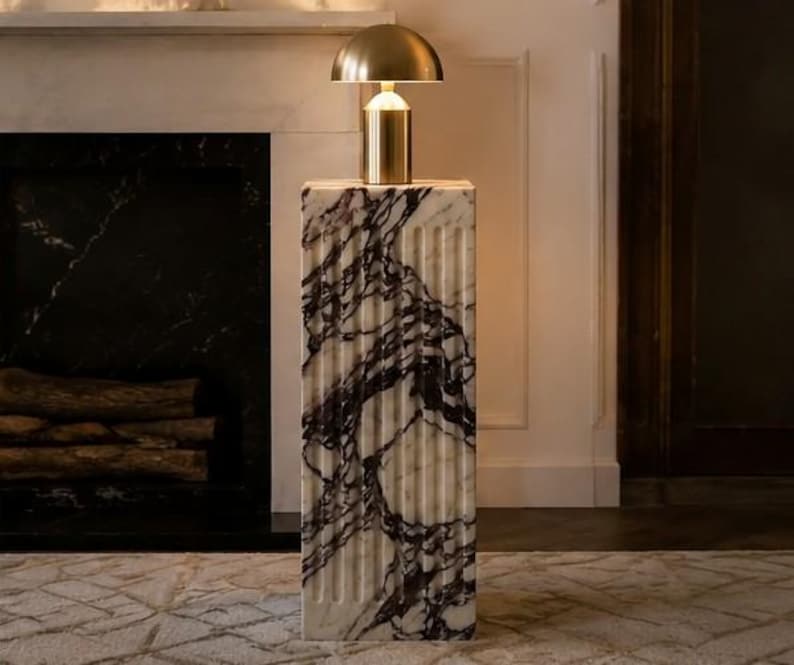 Calacatta Viola Marble Plinth Fluted Luxury Side Table Stand image 5