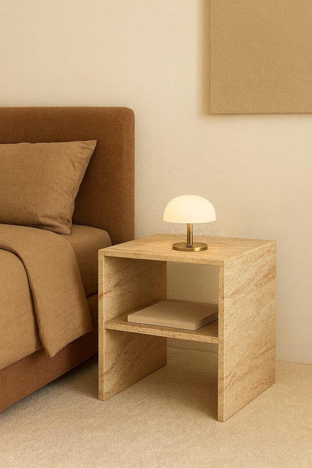 Travertine Bedside Table, Stone Nightstand With Storage - Etsy