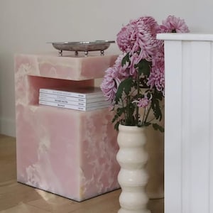 Pink Onyx Side Table for Luxury Interiors, Crystal-Like Pink Onyx Accent Piece, Statement Onyx Table for Designer Homes, Bedside Nightstand