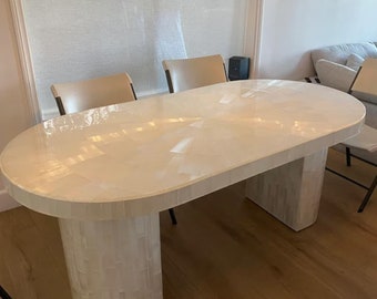 Natural Selenite Stone Oval Coffee Tabletop, Crystal Healing Furniture