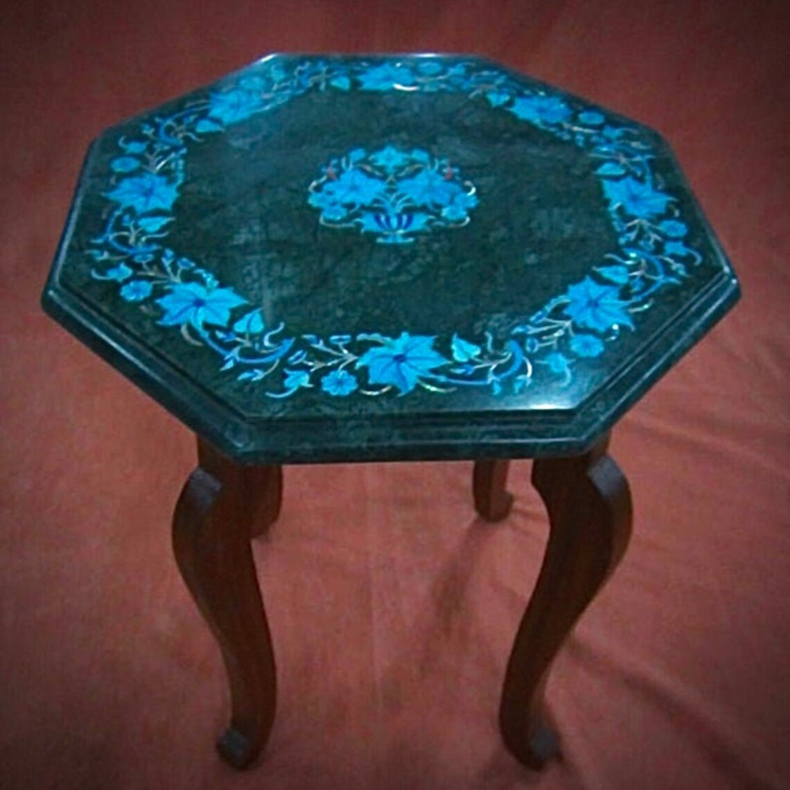 Amazing green marble table top inlaid with turquoise 15x15 Etsy