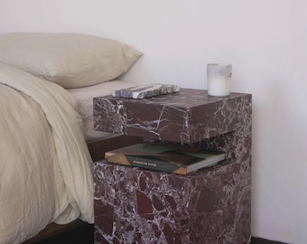 Rosso Levanto Stone Bedside Table with Storage Shelf