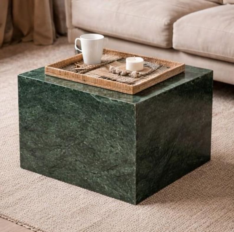 Veined Green Marble Display Plinth, Statement Side Table - Etsy