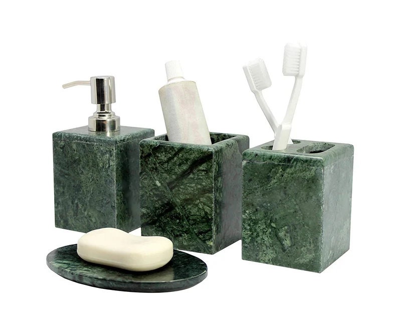 Natural Green Marble Bathroom Set, 4 Pcs. Set, Soap Dispenser ...