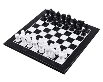 Black & White Marble Chess Set, Natural Stone Chessboard, Home Décor Gift, Luxury Stone Board Game, Gift for Collectors, Artisan Stone Chess