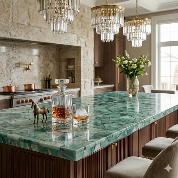 Aventurine Stone Kitchen Island, Green Gemstone Countertop