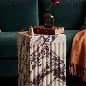 Calacatta Viola Marble Plinth Fluted Luxury Side Table Stand image 6