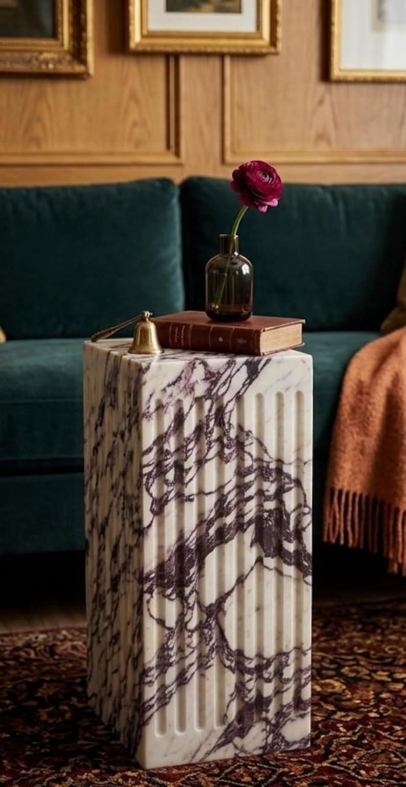 Calacatta Viola Marble Plinth Fluted Luxury Side Table Stand image 6