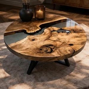 Live Edge Wood Epoxy Tabletop Handmade Resin River Surface image 2