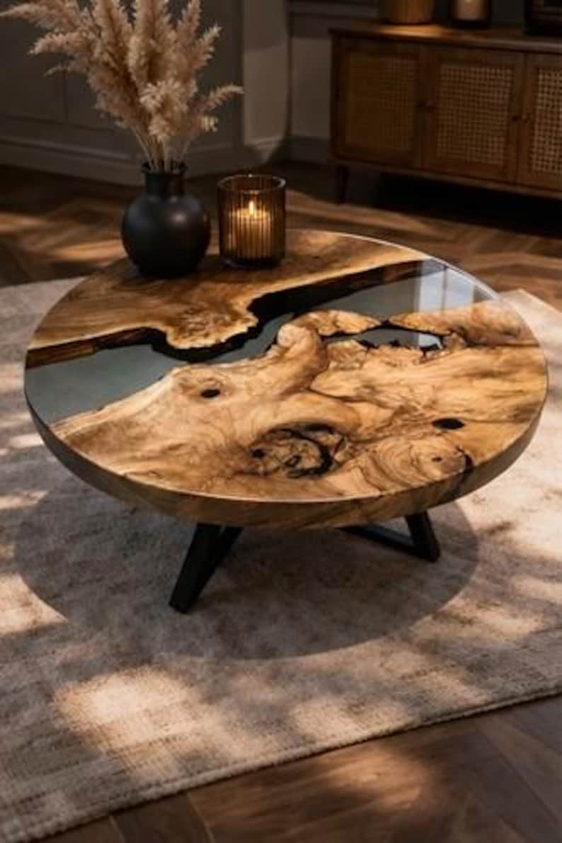 Live Edge Wood Epoxy Tabletop Handmade Resin River Surface image 2