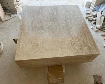 Rustic Travertine Coffee Table, Natural Travertine Living Room Table, Statement Travertine Coffee Table, Minimalist Travertine Coffee Table