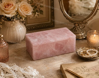 Natural Rose Quartz Jewelry Box Self Love Crystal Luxury Stone Jewelry Storage Chest