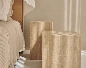 Natural Travertine Furniture Accent, Decorative Stone Pedestal, Minimalist Stone Side Table, Designer Travertine Plinth, Base for Sculptures