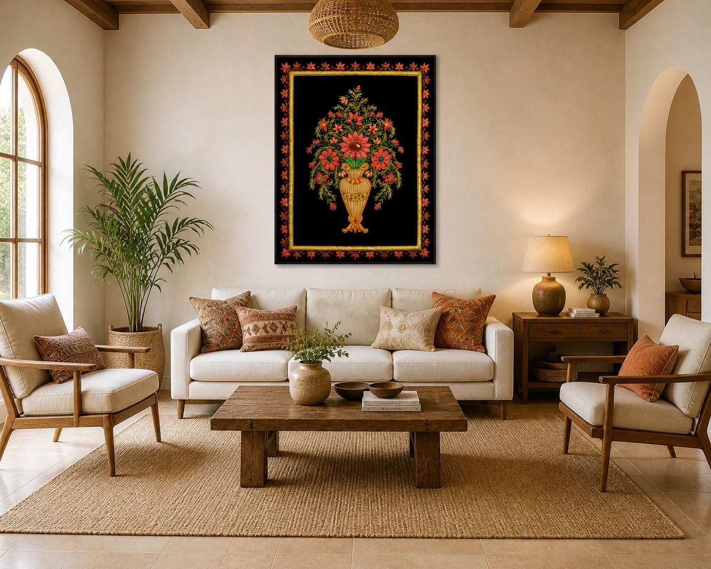 Luxury Zardozi Wall Art - 3D Hand Embroidered Floral Tapestry