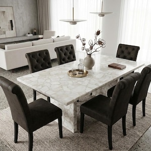 Modern White Quartz Dining Table Natural Stone Mosaic Kitchen Island Luxury Home Furniture