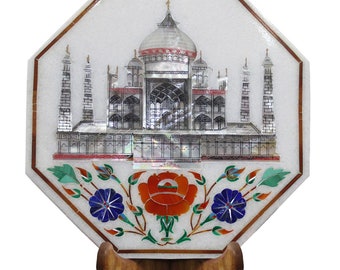 Vintage Marble Inlay Trivet / Indian Marble Trivet / Bohemian Décor / Semi Precious Stones / Taj Mahal White Marble / Kitchen & Home Decor