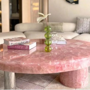 Natural Crystal Coffee Table for Energy Healing, Luxe Rose Quartz Statement Table, High-quality Quartz Center Table, Spiritual Centerpiece