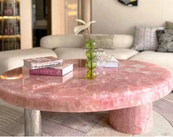 Natural Rose Quartz Coffee Table, Pink Quartz Living Room Furniuture, Healing Crystal Vibes Home Accent, Statement Home Decor Centerpiece