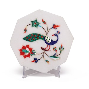 Vintage Marmor Inlay Untersetzer / Indischer Marmor Inlay / Boho Décor / Halbedelsteine / Küche & Wohndekor / Nicht saugfähiger Untersetzer