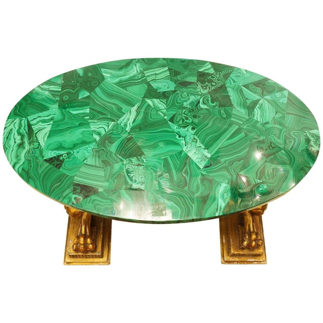 Luxury Malachite Stone Table for Home & Office, Exotic Green Stone