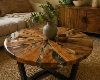 Live Edge Epoxy Coffee Table, Handmade Resin Accent Table