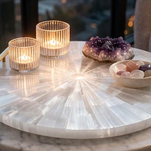 Selenite Sunburst Vanity Tray Round Crystal Decor Serving Tray