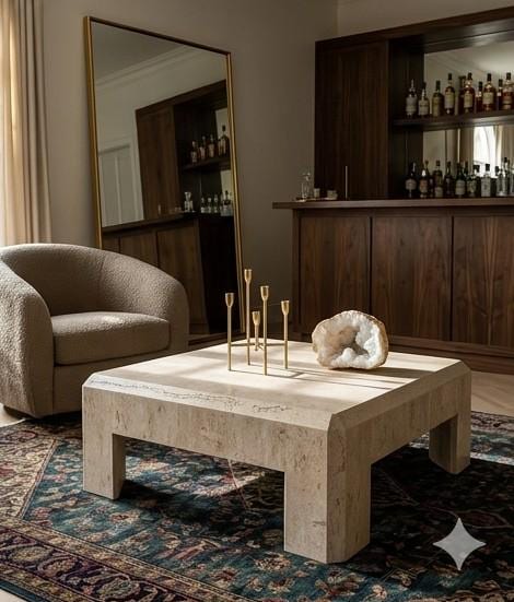 トラバーチン石のコーヒーテーブル、モダンなローテーブル - Etsy 日本