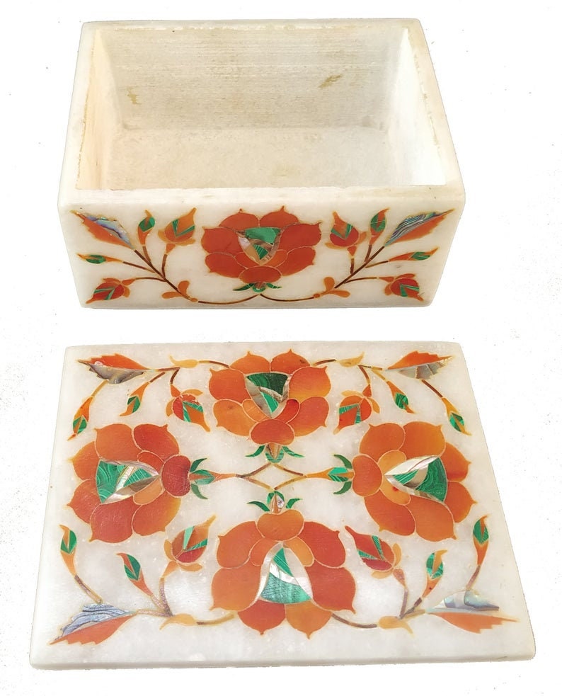 Carnelian inlay marble jewelry box storage box presentation Etsy