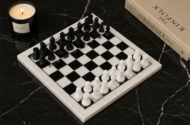 ヴィンテージ風の正方形の白黒大理石チェスセット、ボードゲーム装飾