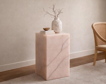 Pink Onyx Side Table Solid Stone Plinth