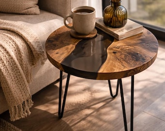 Epoxy Resin Wood Tabletop | Live Edge Walnut | Contemporary River Design