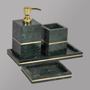 Natural Green Marble Effect Bathroom Accessories Set, Bathroom Organizer, Bathroom Decor Essentials, Luxury Bathroom Set, Bath Decor Set