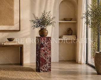 Base de mármore Rosso Levanto - Mesa lateral de luxo em mármore vermelho - Suporte de exibição com pedestal de pedra