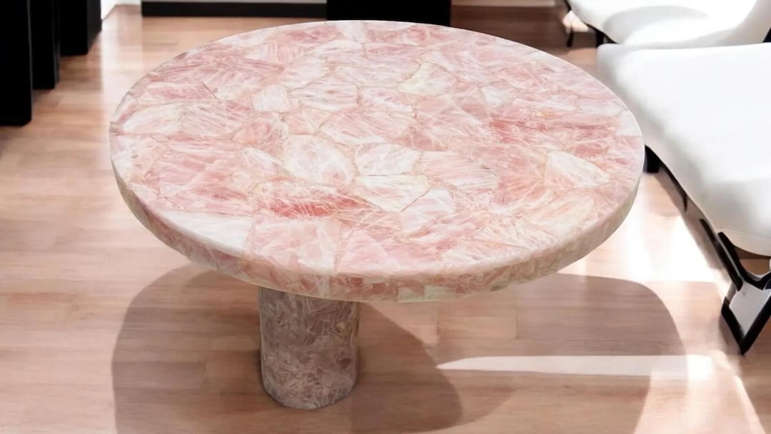 Healing Stone Rose Quartz Coffee Table, Rose Quartz Table for Living
