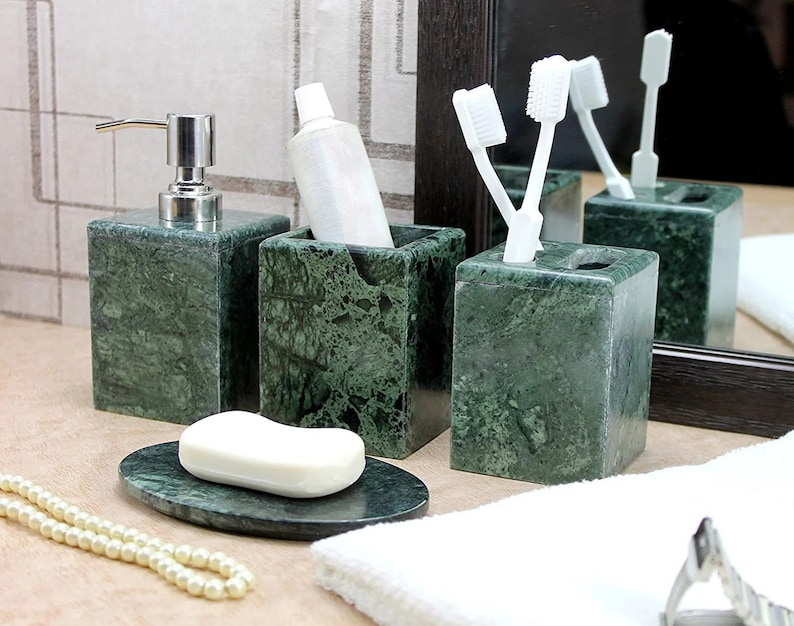 Natural Green Marble Bathroom Set, 4 Pcs. Set, Soap Dispenser ...