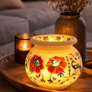 Hand-Inlaid Marble Urn, Floral Peacock Design, Home Decor Gift