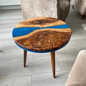 Natural Wood Epoxy Resin Art Beach Table, Epoxy River Stream Accent Table, High-Gloss Finish Table, Statement Home Decor Epoxy Casting Table