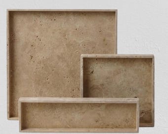 Natural Travertine Home Accessories, Travertine Desk Organizer Tray, Rustic Kitchen Tray, Bathroom Countertop Tray, Travertine Vanity Tray
