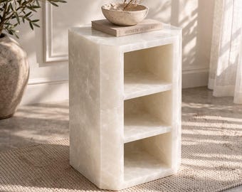 Onyx Nightstand with Storage — Sculpted Stone Bedside Table